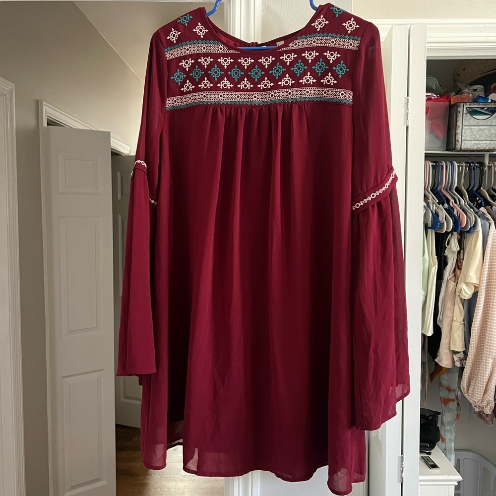 Entro Maroon/Red Boho Dress